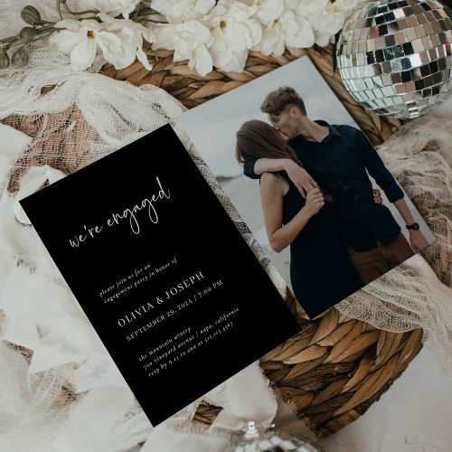 Simple Modern Minimalist  Photo Engagement Party Invitation