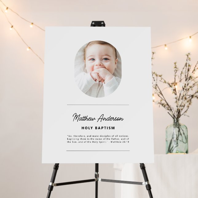 Simple Modern Minimalist Photo Holy Baptism Foam Board (In Situ (Stand))