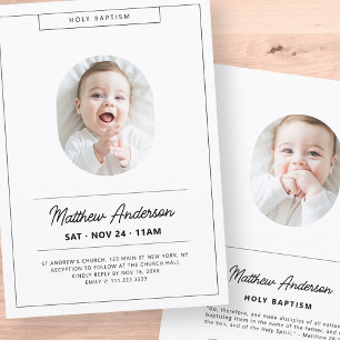 Simple Modern Minimalist Photo Holy Baptism Invitation