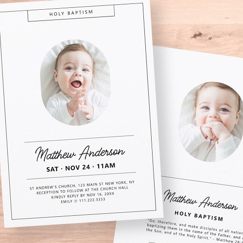 Simple Modern Minimalist Photo Holy Baptism Invitation