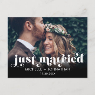 Simple Modern Minimalist Photo Just Married Announcement Postcard