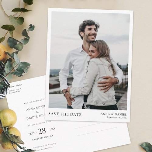 Simple Modern Minimalist Photo Save the Date Announcement Postcard