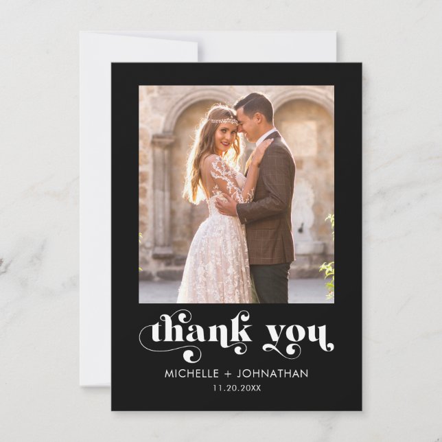 Simple Modern Minimalist Photo Wedding  Thank You Card (Front)
