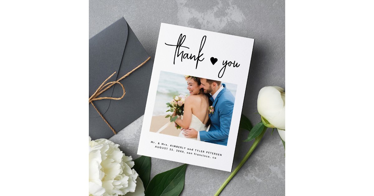 Simple modern minimalist photo wedding thank you card | Zazzle