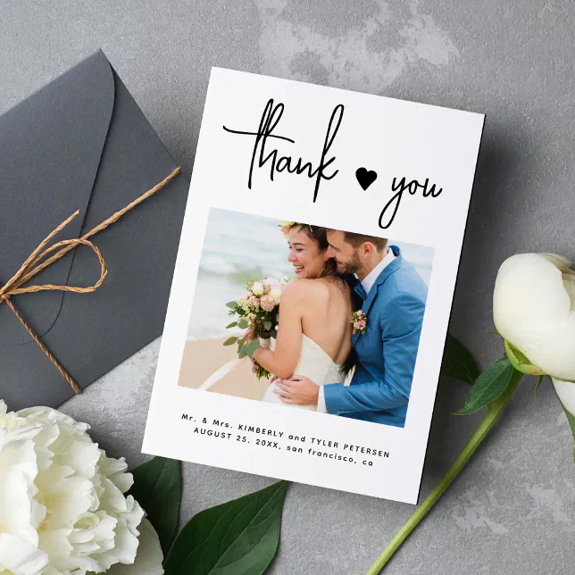 Simple modern minimalist photo wedding thank you card | Zazzle
