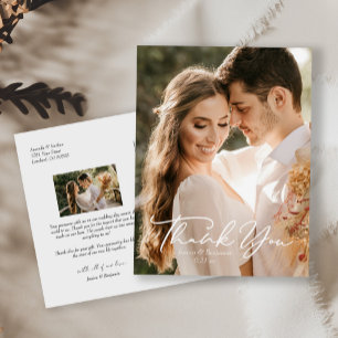Simple Modern Minimalist Photo Wedding Thank You Postcard