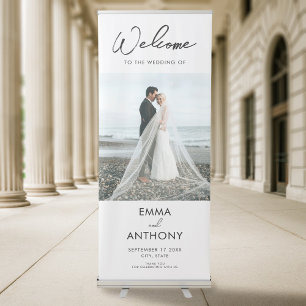 Simple Modern Minimalist Photo Wedding Welcome Retractable Banner