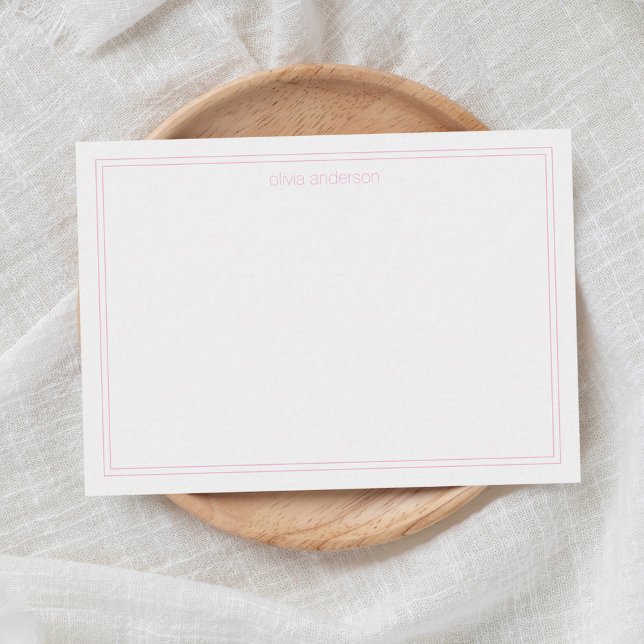 Simple Modern Minimalist Pink Two Border Monogram Note Card (Creator Uploaded)