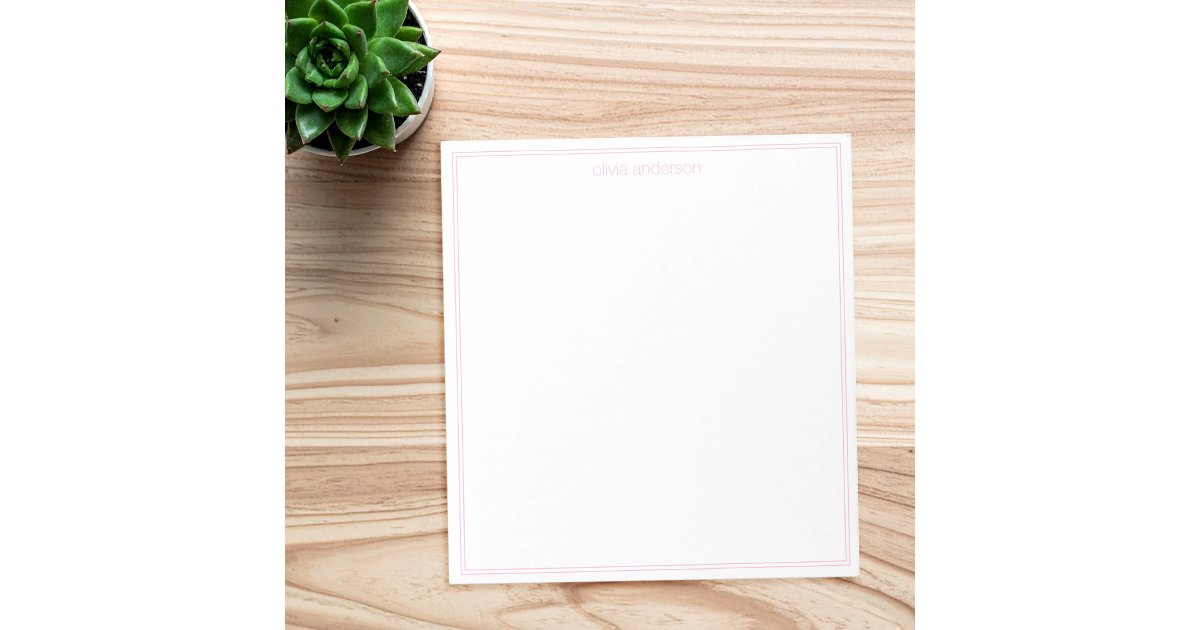 Simple Modern Minimalist Pink Two Border Monogram Notepad | Zazzle