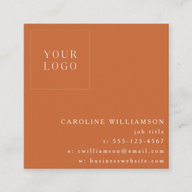 Simple Modern Minimalist Professional Logo Orange Square Business Card (Front)