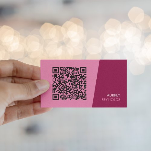Simple Modern Minimalist QR Code Pink Business Card