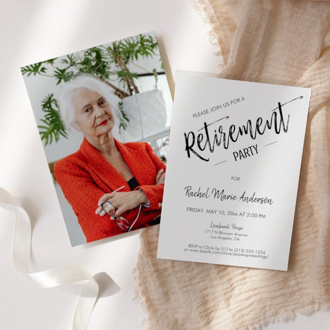 Simple Modern Minimalist Retirement Party Photo Invitation (Creator Uploaded)
