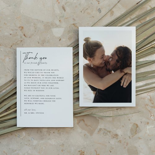Simple Modern  Minimalist Romantic Photo Wedding Thank You Card
