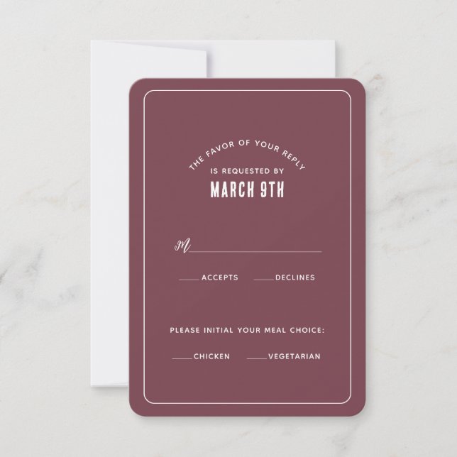Simple Modern Minimalist RSVP Card in Maroon (Front)