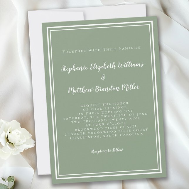 Simple Modern Minimalist Sage Green Chic Wedding   Invitation (Creator Uploaded)