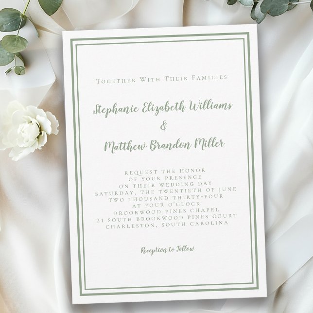 Simple Modern Minimalist Sage Green Chic Wedding   Invitation (Creator Uploaded)