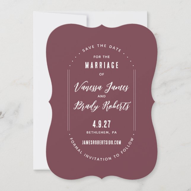 Simple Modern Minimalist Save the Date in Maroon Invitation (Front)