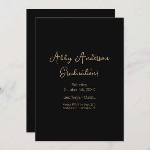 Simple Modern Minimalist Script  Black Graduation Invitation