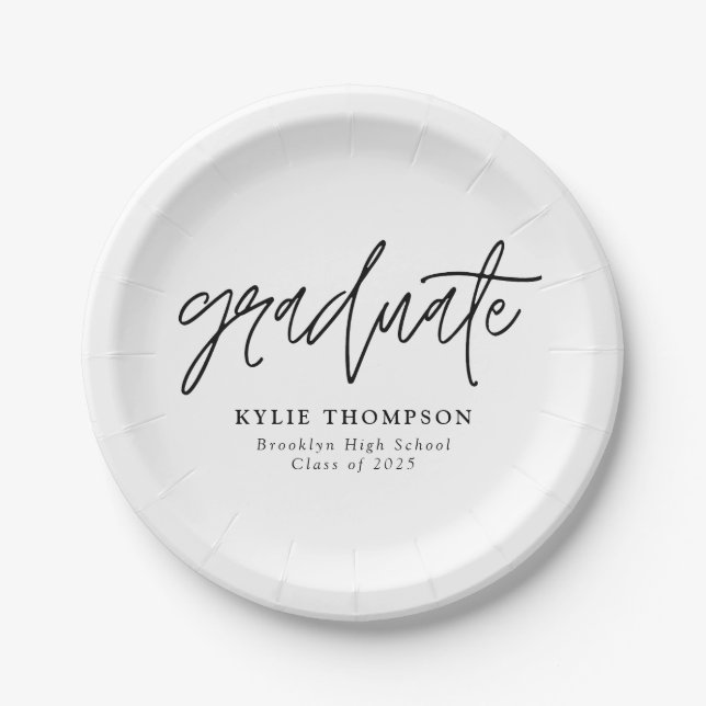 Simple Modern Minimalist Script Graduation Party Paper Plates (Front)