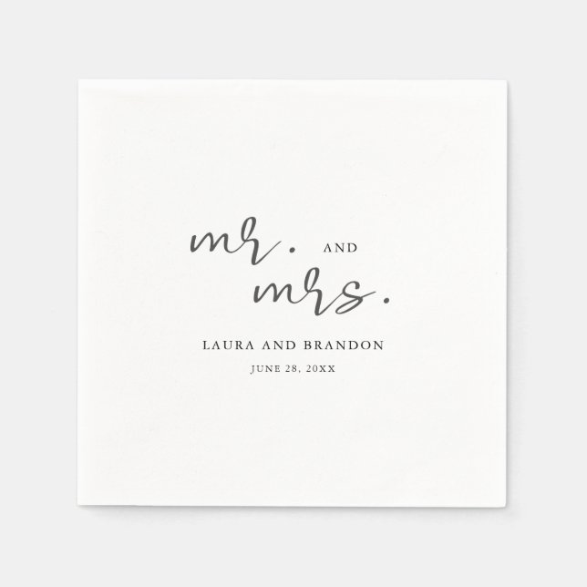 Simple Modern Minimalist Script Mr. and Mrs. Napkins (Front)