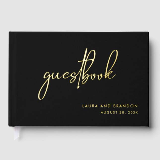 Simple Modern Minimalist Script Wedding Foil Guest Book (Front)