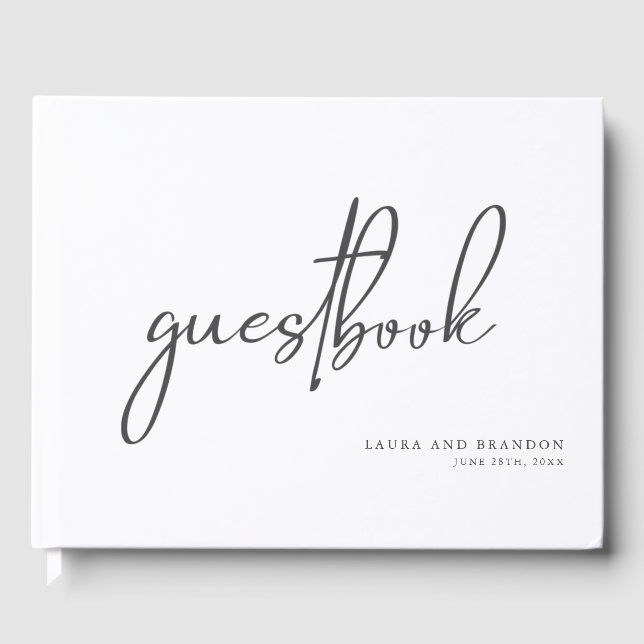 Simple Modern Minimalist Script Wedding Guest Book (Front)