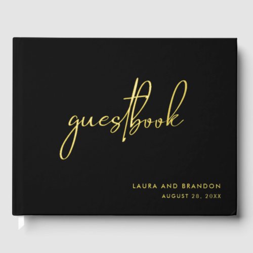 Simple Modern Minimalist Script Wedding with Photo Foil Guest Book