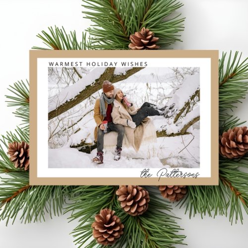 Simple Modern Minimalist Taupe Tan Photo Christmas Holiday Card