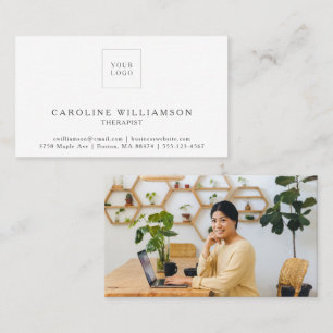 Simple Modern Minimalist Therapist Logo Photo Business Card