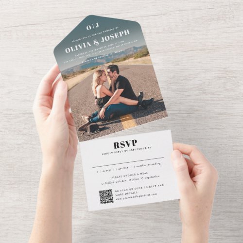 Simple modern minimalist typography photo wedding all in one invitation