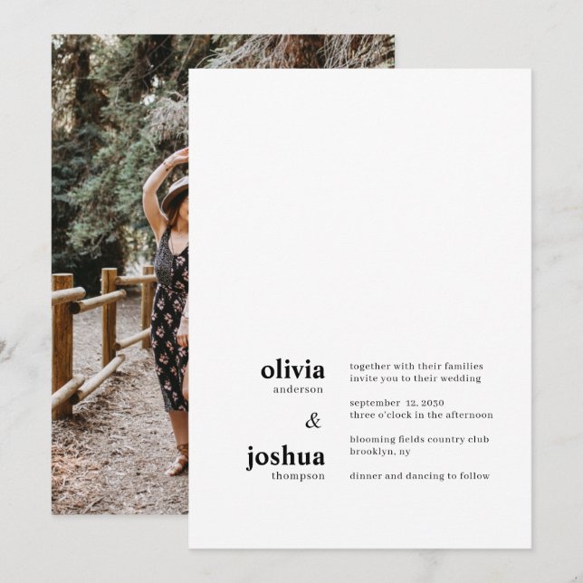 Simple Modern Minimalist Typography Photo Wedding Invitation (Front/Back)