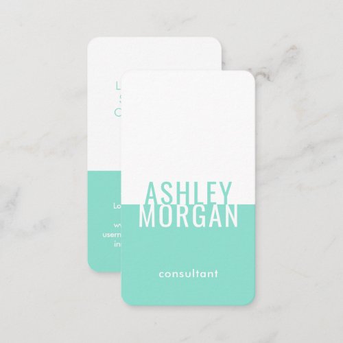 Simple Modern Minimalist Typography Teal Vertical Business Card