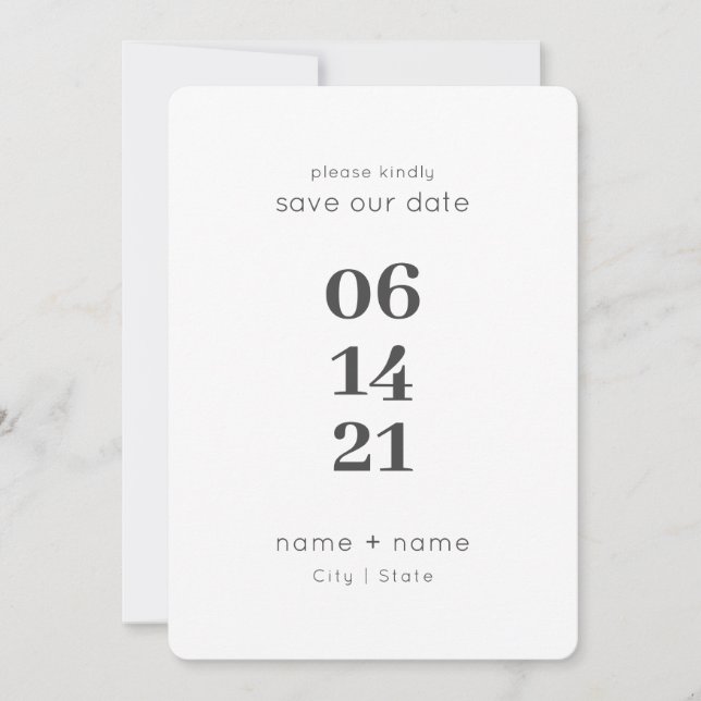 Simple Modern Minimalist Wedding Big Numbers Save The Date (Front)
