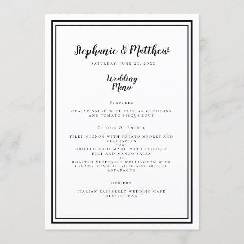 Simple Modern Minimalist Wedding Black  White  Menu