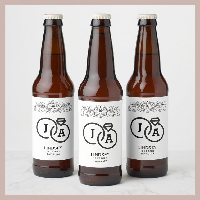 Simple Modern Minimalist Wedding Classic Round Beer Bottle Label (Elegant Modern Bottle Label)