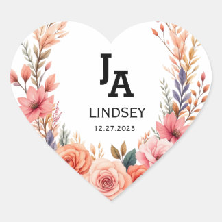 Simple Modern Minimalist Wedding Classic Round Heart Sticker