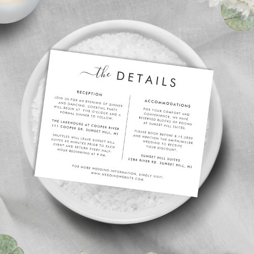 Simple Modern Minimalist Wedding Details Enclosure Card