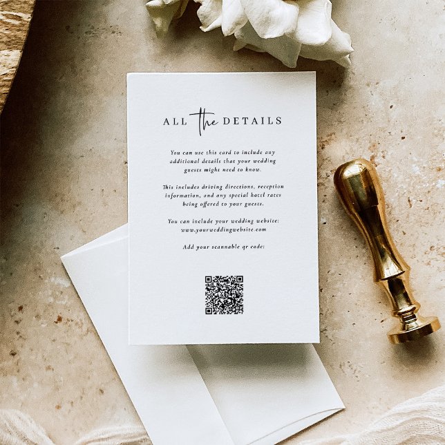 Simple Modern Minimalist | Wedding Guest Details Enclosure Card (Wedding detail cards with a scannable QR code)