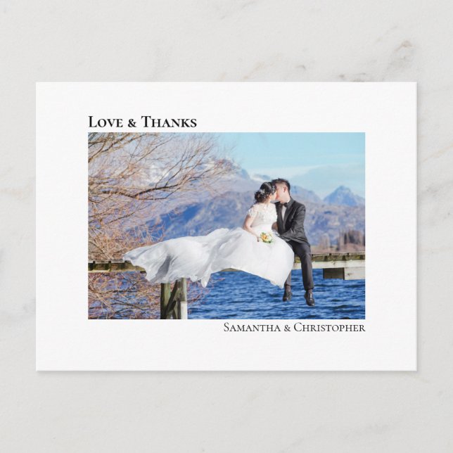 Simple Modern Minimalist Wedding Photo Love Thanks Postcard (Front)