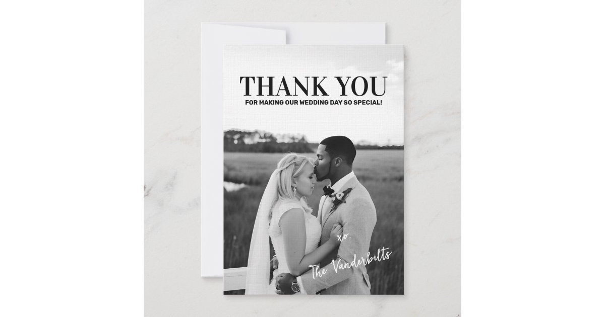 Simple Modern Minimalist Wedding Photo Thank You Card | Zazzle