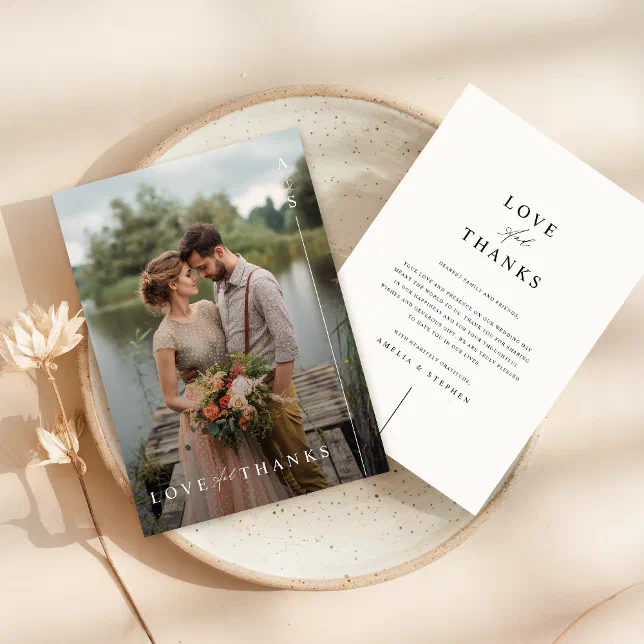 Simple Modern Minimalist Wedding Photo Thank You Card | Zazzle