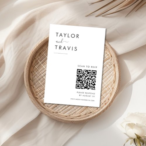 Simple Modern Minimalist Wedding QR Code RSVP  Enclosure Card