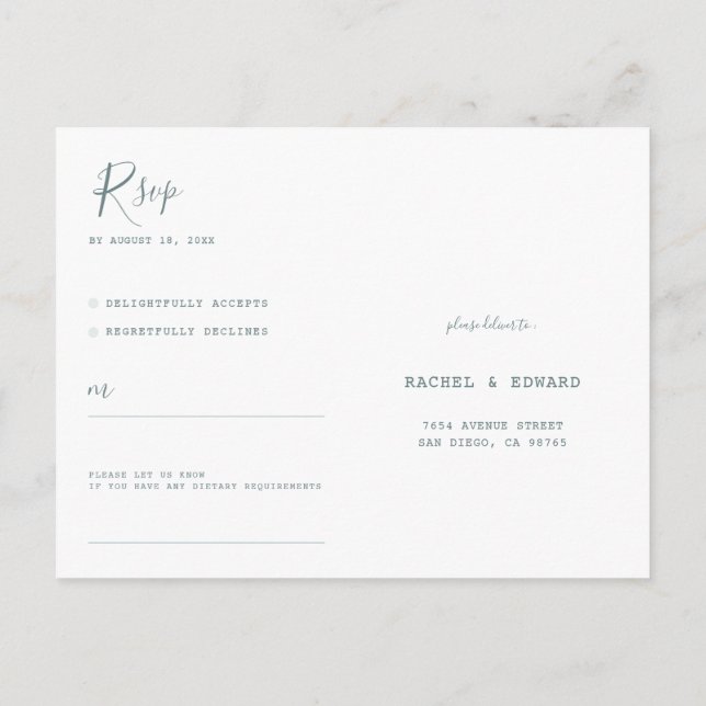 Simple Modern Minimalist Wedding RSVP Postcard (Back)