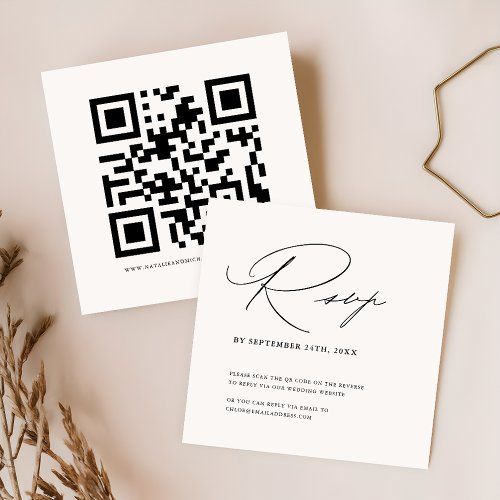 Simple Modern Minimalist Wedding Rsvp With QR Code Enclosure Card