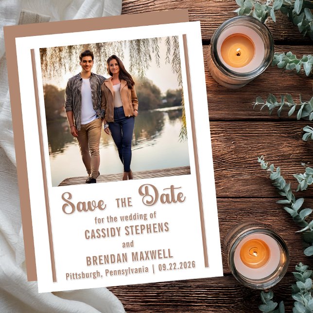 Simple Modern Minimalist Wedding Save the Date Letterpress Photo Cards (Elegant and Simple Modern Minimalist Wedding Save the Date Letterpress Photo Cards -Copper Color Ink)