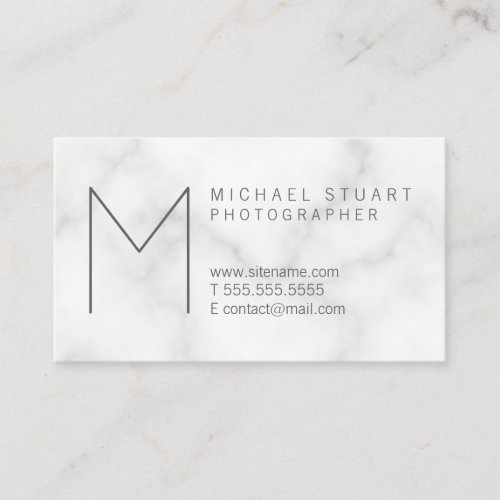 Simple Modern Minimalist White Marble Monogram Business Card