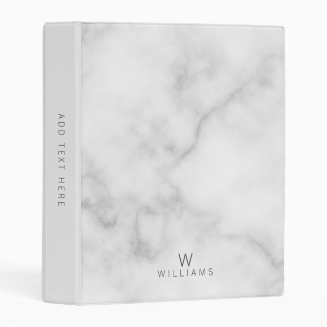 Simple Modern Minimalist White Marble Monogram Mini Binder (Front/Spine)