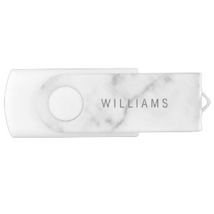Simple Modern Minimalist White Marble Name Flash Drive
