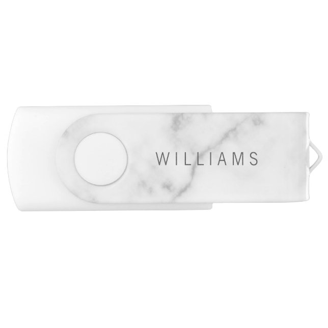 Simple Modern Minimalist White Marble Name Flash Drive (Front)