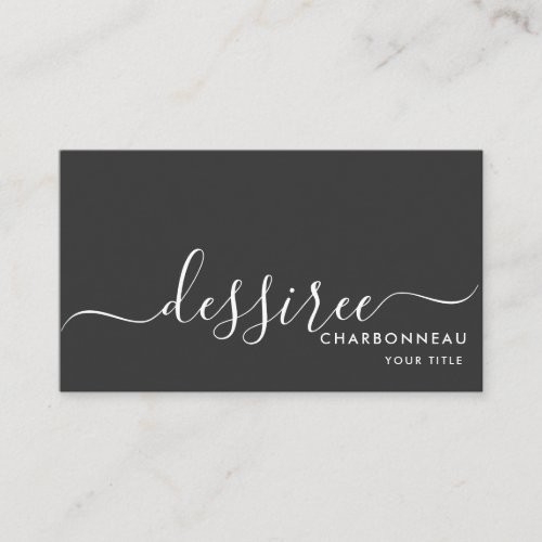 Simple Modern Minimalist White Script Black Business Card